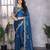 Blue embroidery work shimmer chiffon saree with unstitched blouse