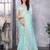 Sky blue embroidery work shimmer chiffon saree with unstitched blouse