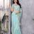 Sky blue embroidery work shimmer chiffon saree with unstitched blouse