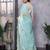 Sky blue embroidery work shimmer chiffon saree with unstitched blouse