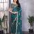 Teal embroidery work shimmer chiffon saree with unstitched blouse