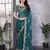 Teal embroidery work shimmer chiffon saree with unstitched blouse