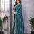 Teal embroidery work shimmer chiffon saree with unstitched blouse