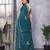 Teal embroidery work shimmer chiffon saree with unstitched blouse