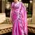 Baby pink embroidery work shimmer chiffon saree with unstitched blouse