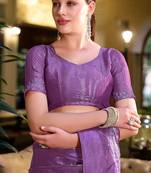 Lavender embroidery work shimmer chiffon saree with unstitched blouse