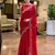 Red embroidery work shimmer chiffon saree with unstitched blouse