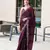 Wine embroidery work shimmer chiffon saree with unstitched blouse