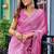 Baby pink embroidery work shimmer chiffon saree with unstitched blouse