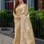 Beige embroidery work shimmer chiffon saree with unstitched blouse