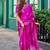 Pink embroidery work shimmer chiffon saree with unstitched blouse