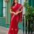 Red embroidery work shimmer chiffon saree with unstitched blouse