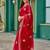 Red embroidery work shimmer chiffon saree with unstitched blouse
