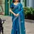 Sea blue embroidery work shimmer chiffon saree with unstitched blouse