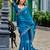 Sea blue embroidery work shimmer chiffon saree with unstitched blouse