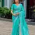Turquoise embroidery work shimmer chiffon saree with unstitched blouse