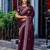 Wine embroidery work shimmer chiffon saree with unstitched blouse