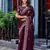 Wine embroidery work shimmer chiffon saree with unstitched blouse