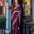 Wine embroidery work shimmer chiffon saree with unstitched blouse