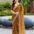 Brown embroidery work shimmer chiffon saree with unstitched blouse