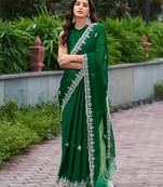 embroidery work shimmer chiffon saree with unstitched blouse