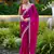 Pink embroidery work shimmer chiffon saree with unstitched blouse