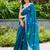 Teal embroidery work shimmer chiffon saree with unstitched blouse