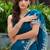 Teal embroidery work shimmer chiffon saree with unstitched blouse