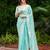 Turquoise embroidery work shimmer chiffon saree with unstitched blouse