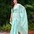 Turquoise embroidery work shimmer chiffon saree with unstitched blouse