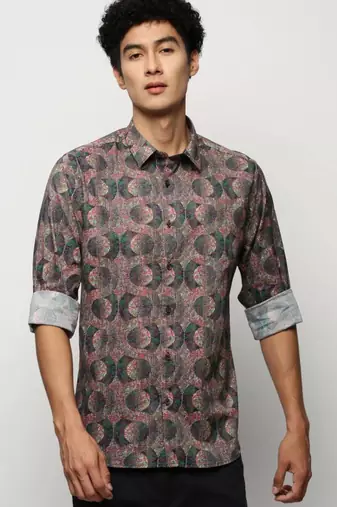 Men's long sleeves geometric multi shirt