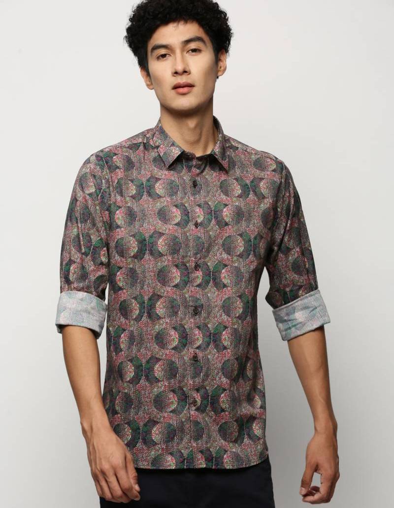 Men's long sleeves geometric multi shirt