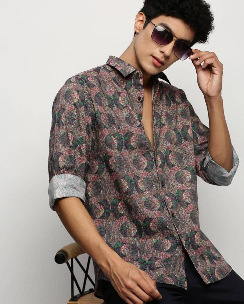Men's long sleeves geometric multi shirt