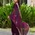 Wine embroidery work shimmer chiffon saree with unstitched blouse