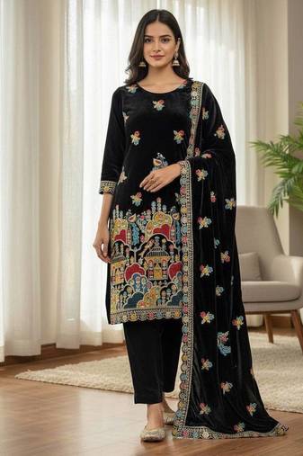 Black Velvet straight Suit Set