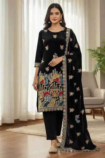 Black Velvet straight Suit Set