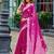 Pink embroidery work shimmer chiffon saree with unstitched blouse