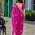 Pink embroidery work shimmer chiffon saree with unstitched blouse