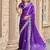 Purple-blue embroidery work shimmer chiffon saree with unstitched blouse