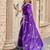 Purple-blue embroidery work shimmer chiffon saree with unstitched blouse