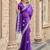 Purple-blue embroidery work shimmer chiffon saree with unstitched blouse
