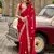 Red embroidery work shimmer chiffon saree with unstitched blouse