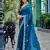 Teal embroidery work shimmer chiffon saree with unstitched blouse