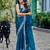 Teal embroidery work shimmer chiffon saree with unstitched blouse