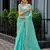Turquoise embroidery work shimmer chiffon saree with unstitched blouse