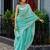 Turquoise embroidery work shimmer chiffon saree with unstitched blouse