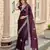 Wine embroidery work shimmer chiffon saree with unstitched blouse