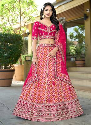 Pink Gota Work & Codding Pure Viscose Silk Lehenga 1