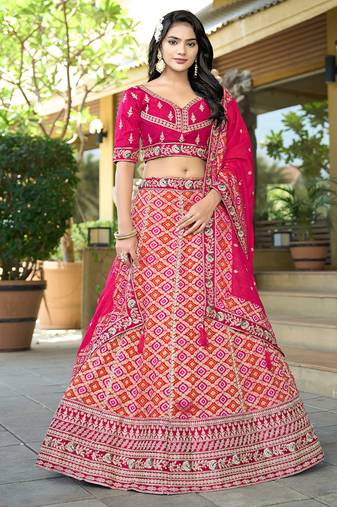 Pink Gota Work & Codding Pure Viscose Silk Lehenga