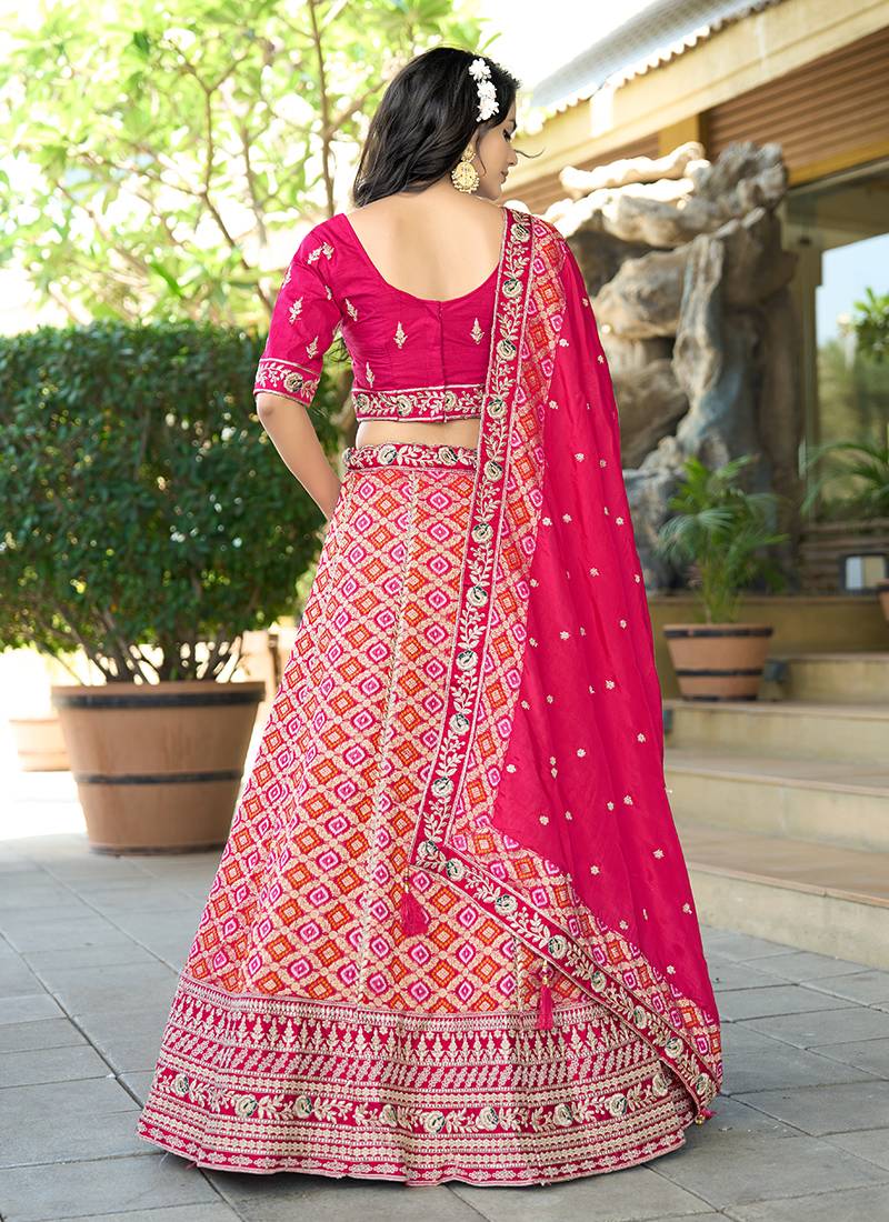 Pink Gota Work & Codding Pure Viscose Silk Lehenga